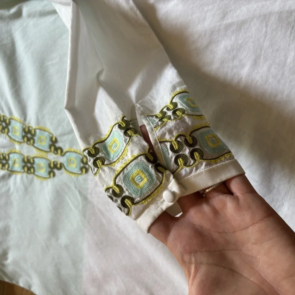 Tory Burch Long Sleeve Embroidered Tunic Isla‎ Collins Stripe Top 2 Cotton Chic